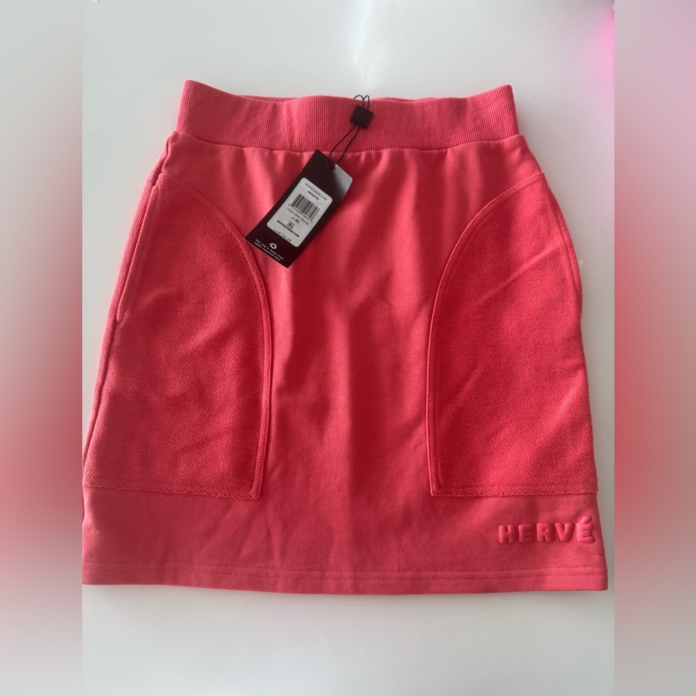 HERVÉ by Hervé Léger Knit Logo Mini Skirt size XS , coral